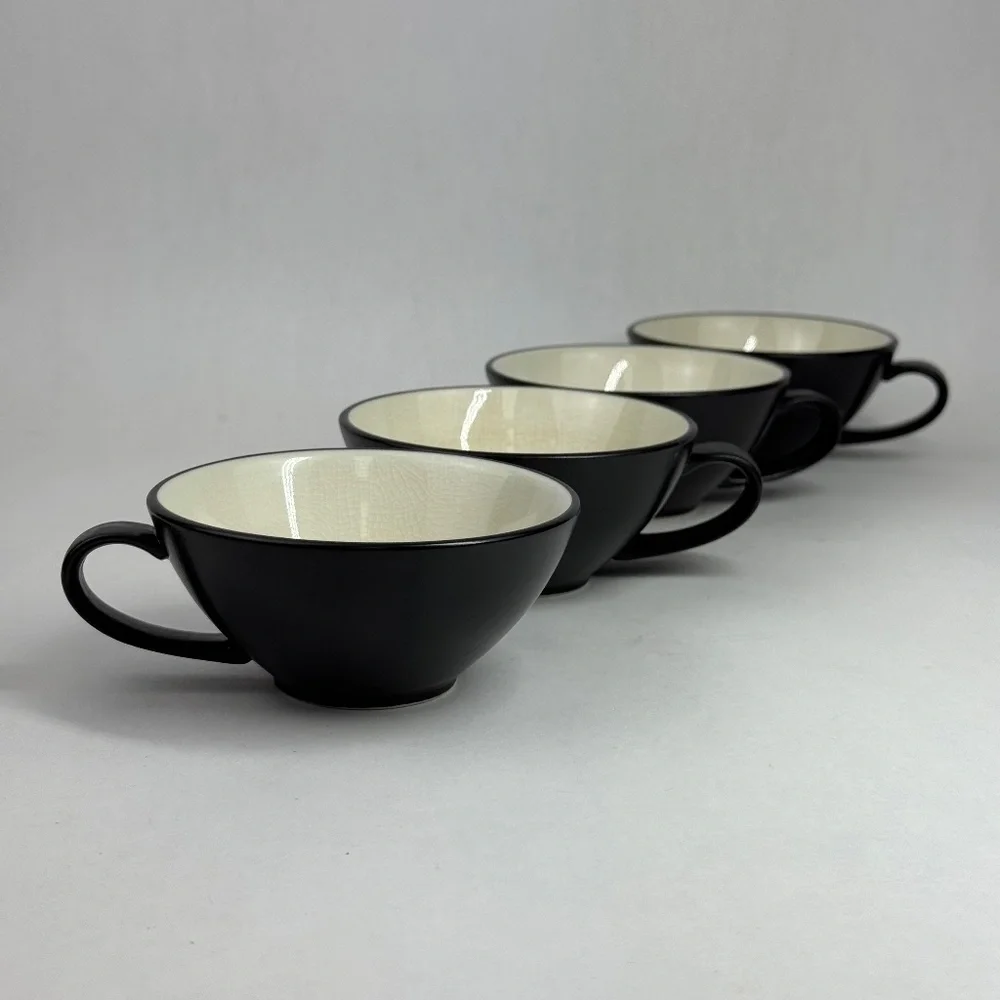 Crate & Barrel Kathleen Wills Kita Flat Cups Matte Black Cream Set of 4 Japan